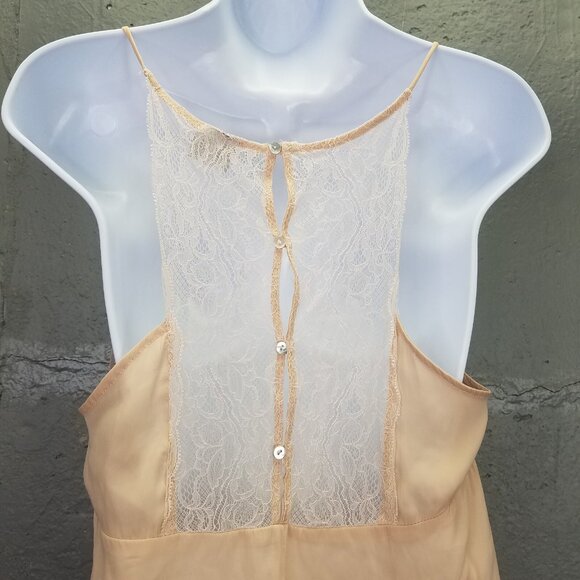 Zara Halter Tank Top Sz M Spaghetti Strap Lace Peach MoP Buttons Satin Coquette - Picture 5 of 11